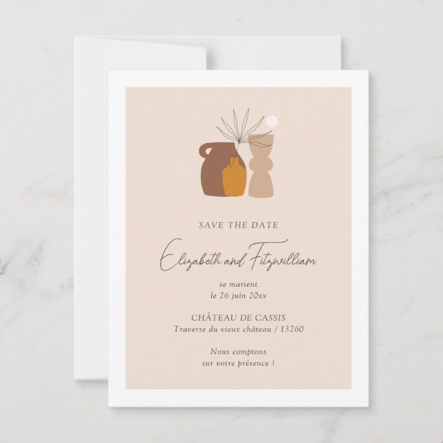 Boho Minimalist Vases Save the Date Card (Front)
