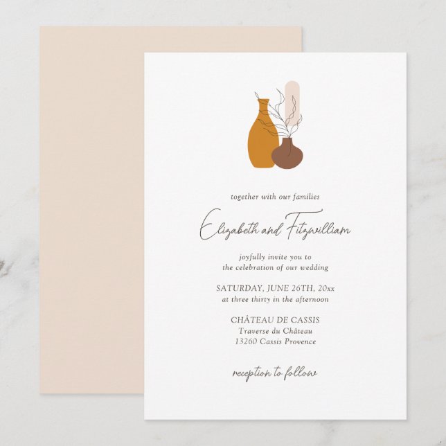 Boho Minimalist Vases Wedding  Invitation (Front/Back)