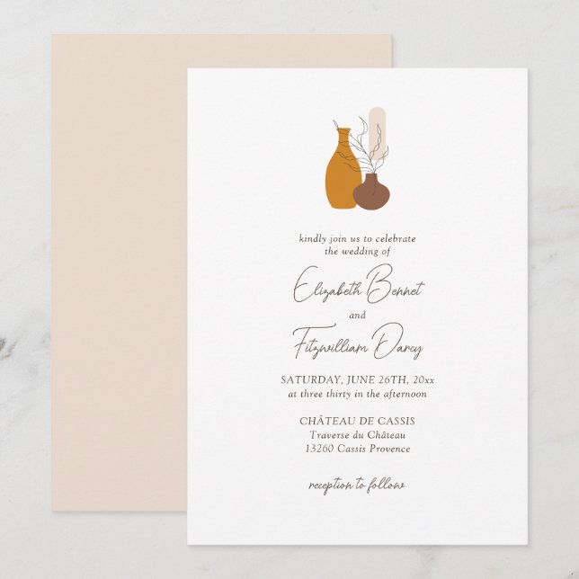 Boho Minimalist Vases Wedding  Invitation (Front/Back)