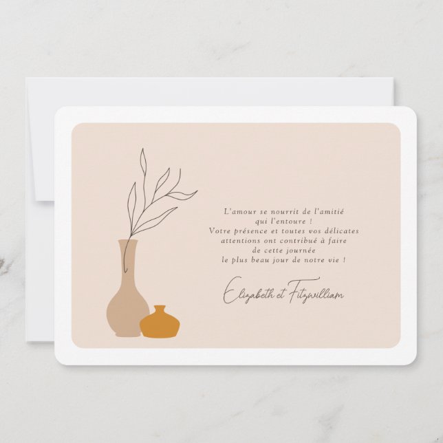 Boho Minimalist Vases Wedding Photo  Thank You Card (Back)