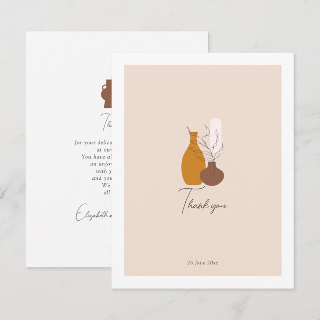 Boho Minimalist Vases Wedding  Thank You Card (Front/Back)