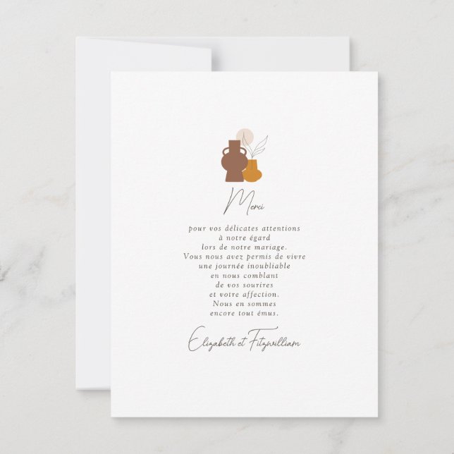 Boho Minimalist Vases Wedding  Thank You Card (Back)