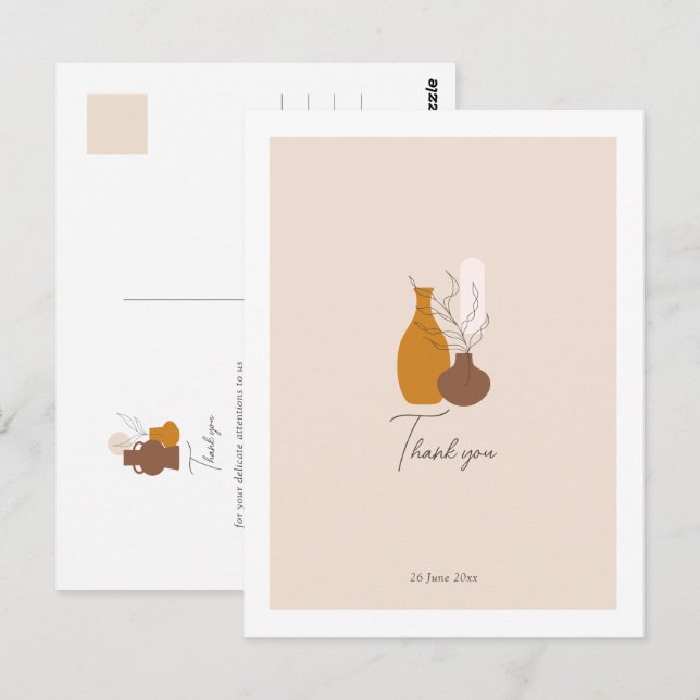 Boho Minimalist Vases Wedding Thank You  Postcard