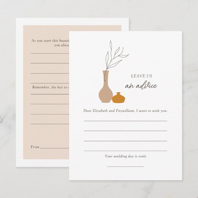 Boho Minimalist Vases Wedding Well Wishes  Advice Card (Front/Back)