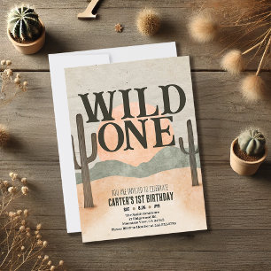 Boho Minimalist Wild One First Birthday Sun Cactus Announcement