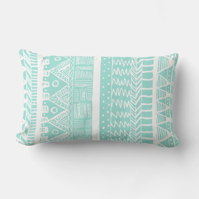 Boho Mint Aztec Lumbar Pillow (Front)