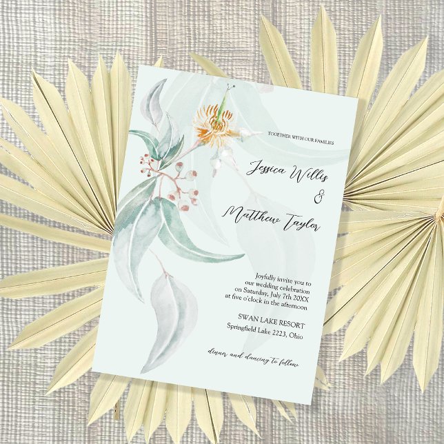 Boho Mint Eucalyptus Watercolor Illustration Invitation (Creator Uploaded)