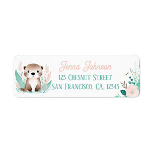Boho Mint Green Baby Otter Return Address Labels