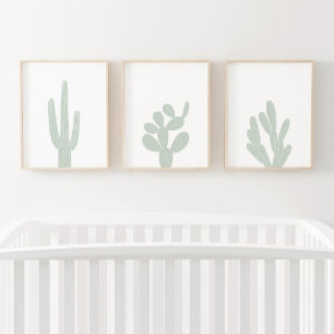 Boho Mint Green Cactus Southwestern Nursery Wall Art Sets