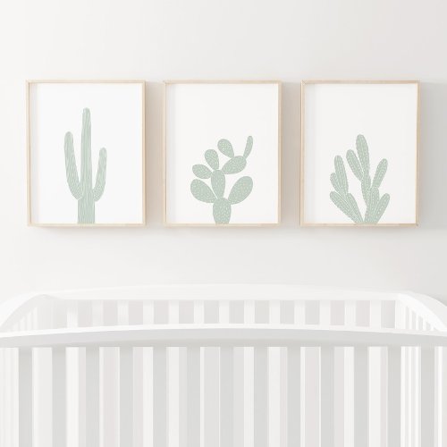 Boho Mint Green Cactus Southwestern Nursery Wall Art Sets
