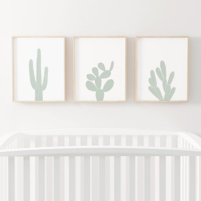 Boho Mint Green Cactus Southwestern Nursery Wall Art Sets (Creator Uploaded)