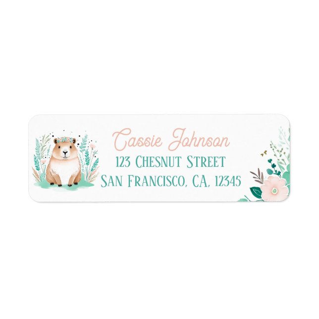 Boho Mint Green Capybara Return Address Labels  (Front)