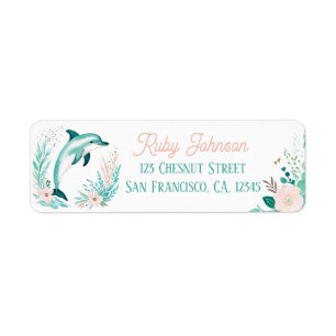 Boho Mint Green Dolphin Return Address Labels 