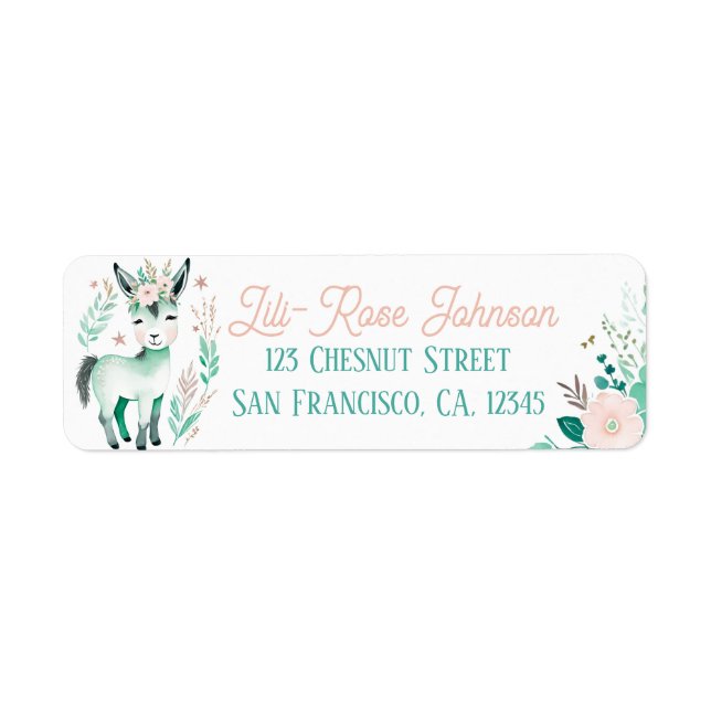 Boho Mint Green Donkey Return Address Labels  (Front)