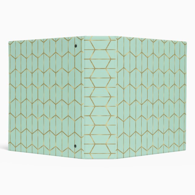 Boho Mint Green Hexagon Gold & Geometric Glam 3 Ring Binder (Background)