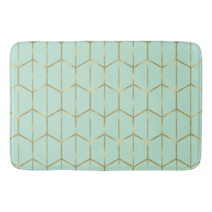 Boho Mint Green Hexagon Gold & Geometric Glam Bath Mat