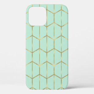 Boho Mint Green Hexagon Gold & Geometric Glam iPhone 12 Case