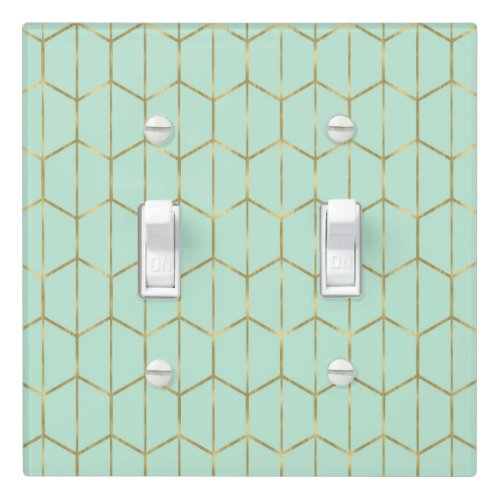 Boho Mint Green Hexagon Gold  Geometric Glam Light Switch Cover