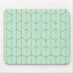 Boho Mint Green Hexagon Gold & Geometric Glam Mouse Pad