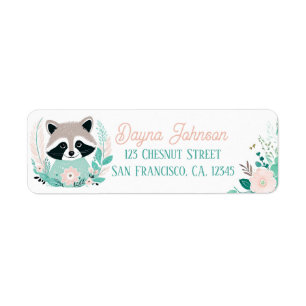 Boho Mint Green Raccoon Return Address Labels