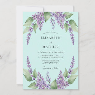 Boho Mint Purple Wisteria Wedding Invitation