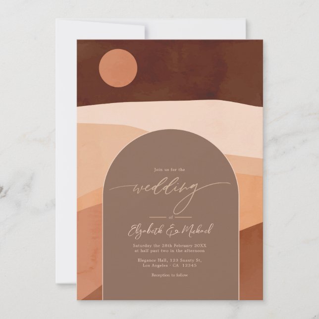 Boho Mocha Mousse Earthy Modern Wedding Photo Invitation (Front)