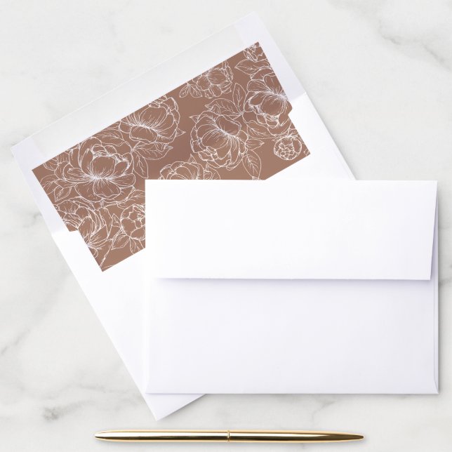 Boho Mocha Mousse Rustic Modern Botanical Wedding Envelope Liner (Desk)