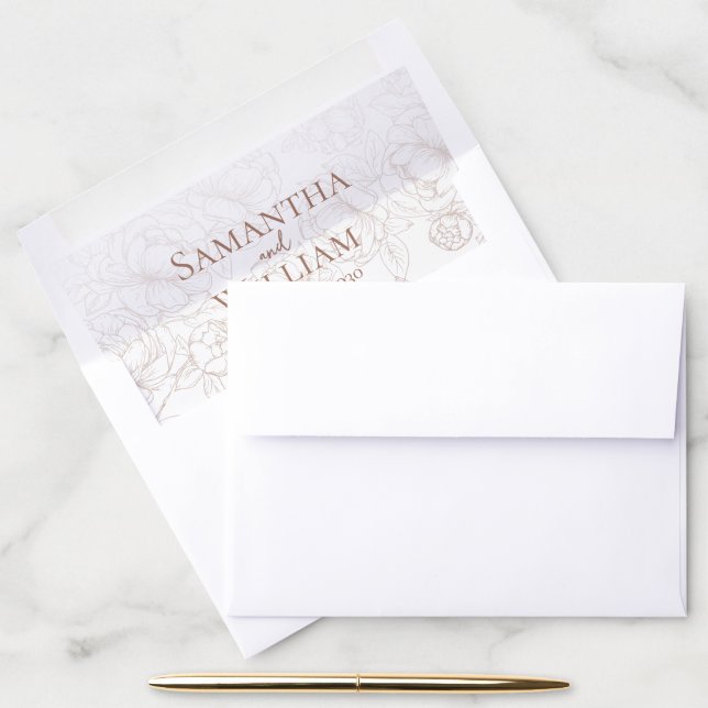 Boho Mocha Mousse Rustic Modern Botanical Wedding Envelope Liner (Desk)