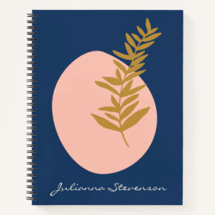 Boho Modern Abstract Botanical Art Blue Custom Notebook