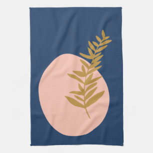 Boho Modern Abstract Botanical Art Pink Blue Gold Kitchen Towel