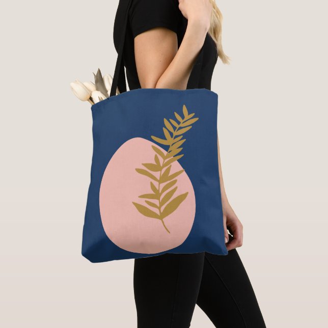 Boho Modern Abstract Botanical Art Pink Blue Gold Tote Bag (Close Up)