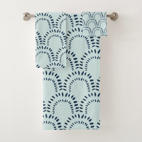 Boho Modern Abstract Lines Brushstrokes Aqua Bath Towel Set