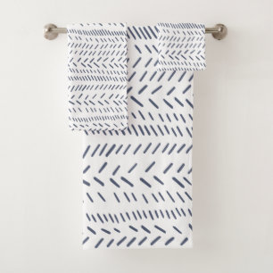 Boho Modern Abstract Mudcloth in Navy Bath Towel Set