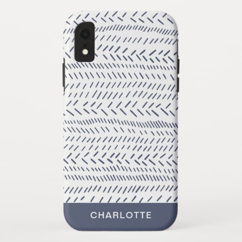Boho Modern Abstract Mudcloth Navy Personalized iPhone XR Case