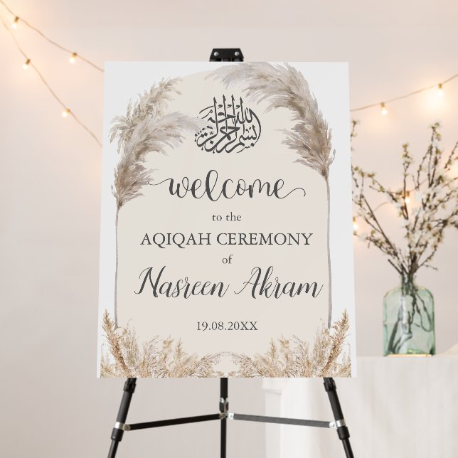 Boho Modern Aqiqah Aqeeqah Welcome Board (In Situ (Stand))