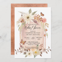 BOHO Modern Arch Fall Floral Autumn Butterfly Invi Invitation