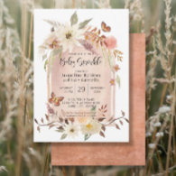 BOHO Modern Arch Fall Floral Butterfly Sprinkle Invitation