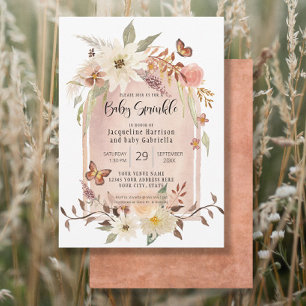 BOHO Modern Arch Fall Floral Butterfly Sprinkle Invitation