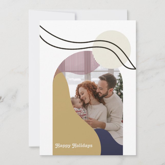 Boho Modern Arches Geometric Holiday Photo Card (Front)