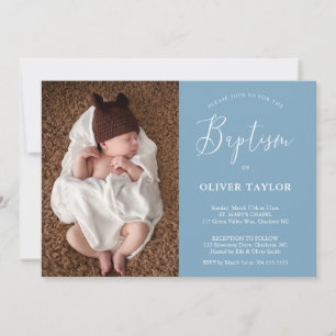 Boho Modern Baby Dusty Blue Light Blue Baptism Invitation