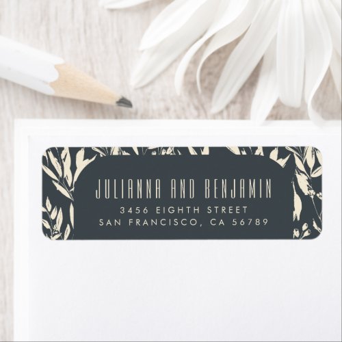 Boho Modern Black Hand Drawn Floral Return Address Label