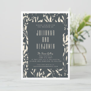 Boho Modern Black Hand Drawn Floral Wedding Invitation