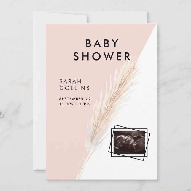 Boho Modern Blush Ultrasound Baby Shower Invitation (Front)