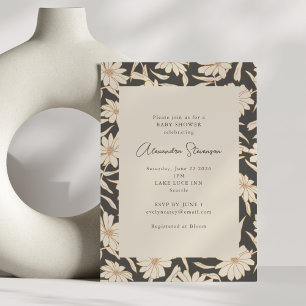 Boho Modern Botanical Black and Ivory Baby Shower Invitation