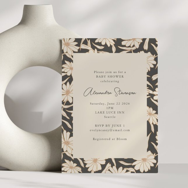 Boho Modern Botanical Black and Ivory Baby Shower Invitation (Creator Uploaded)