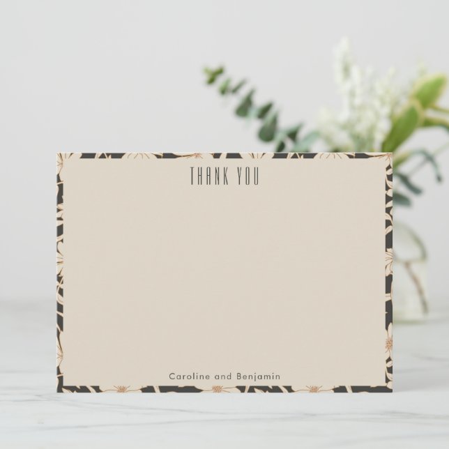 Boho Modern Botanical Black Custom Wedding Thank You Card (Standing Front)