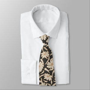 Boho Modern Botanical Black Groomsmen Wedding Neck Tie
