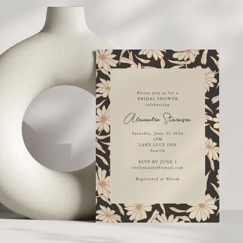 Boho Modern Botanical Black Ivory Bridal Shower Invitation