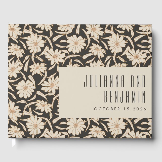 Boho Modern Botanical Black Ivory Custom Wedding Guest Book (Front)