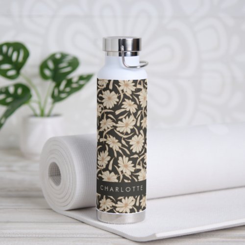 Boho Modern Botanical Black Ivory Personalized Water Bottle